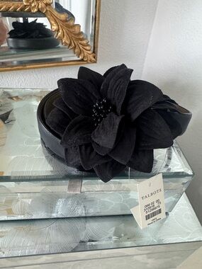 Talbots Black Floral and Leather Belt